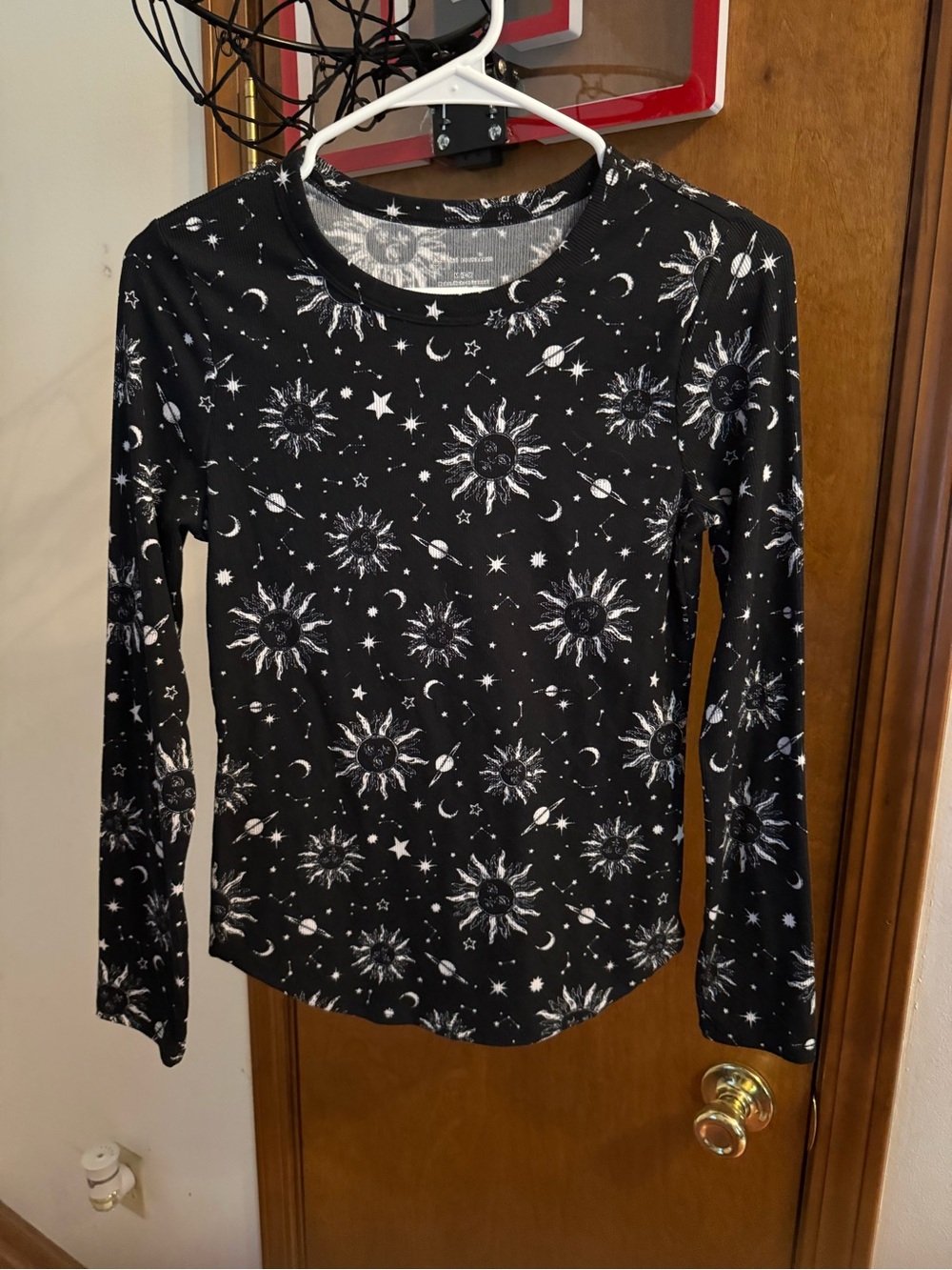 No Boundaries Black Celestial Print Long Sleeve Top